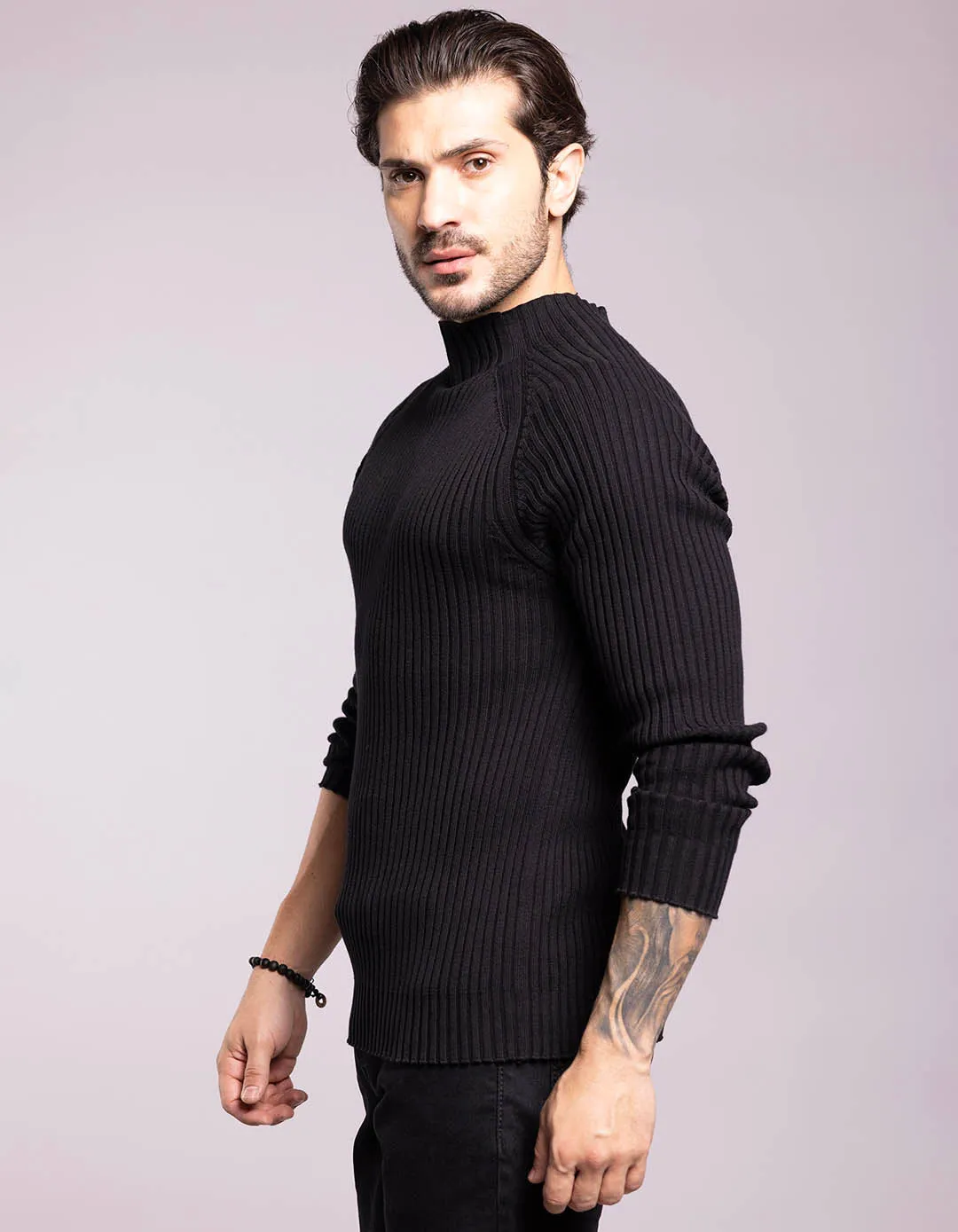 Jet Black High Neck Pullover Sweater