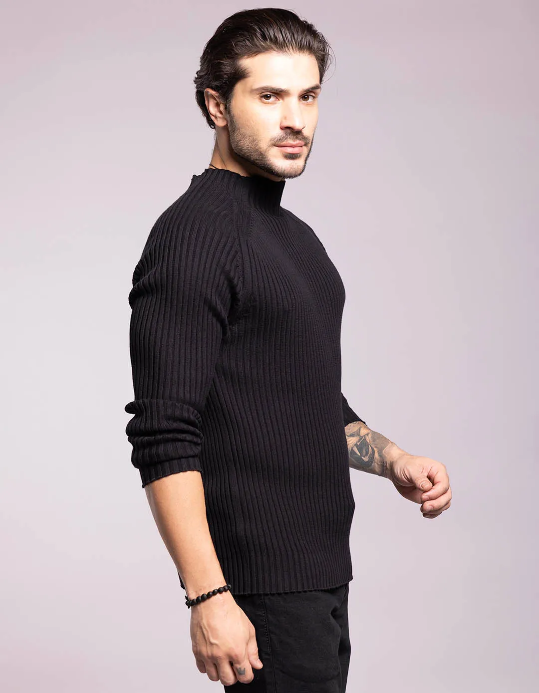 Jet Black High Neck Pullover Sweater