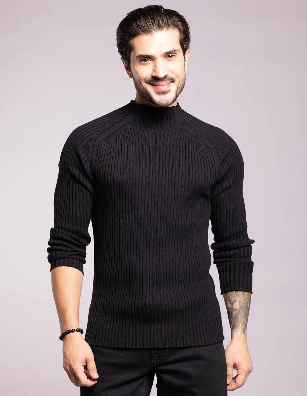 Jet Black High Neck Pullover Sweater