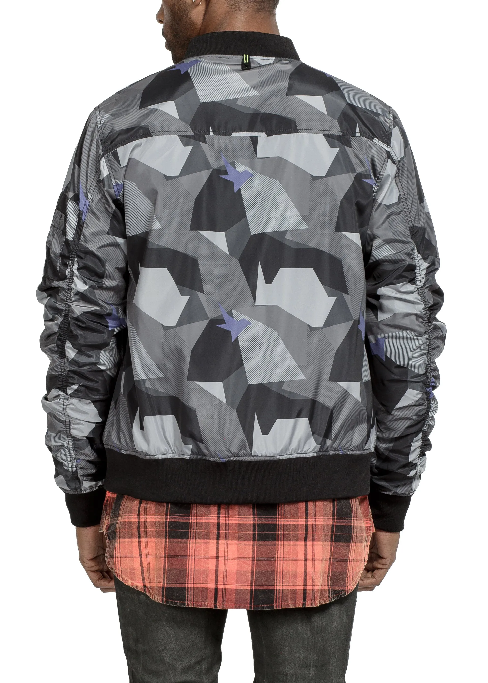 Konus Men's Ma-1 Camo Bomber Jacket in Black