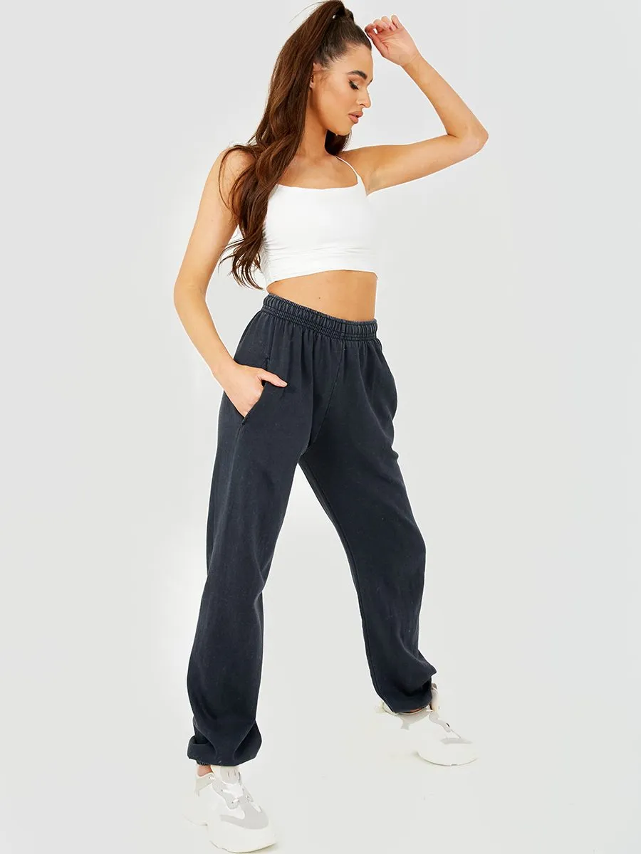 Kristie Acid Wash Fleece Joggers In Black