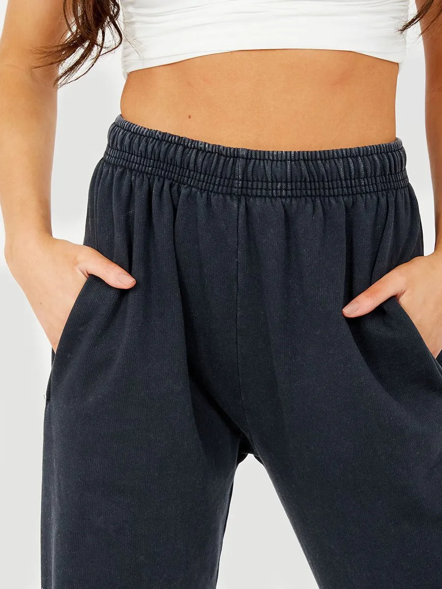 Kristie Acid Wash Fleece Joggers In Black