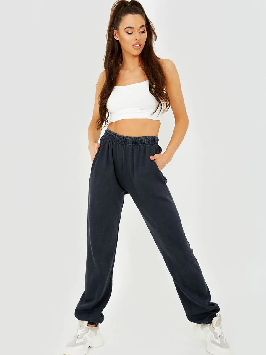 Kristie Acid Wash Fleece Joggers In Black