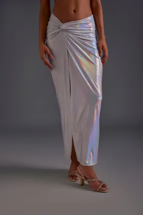 Light Silver Front Knotted Slit Skirt