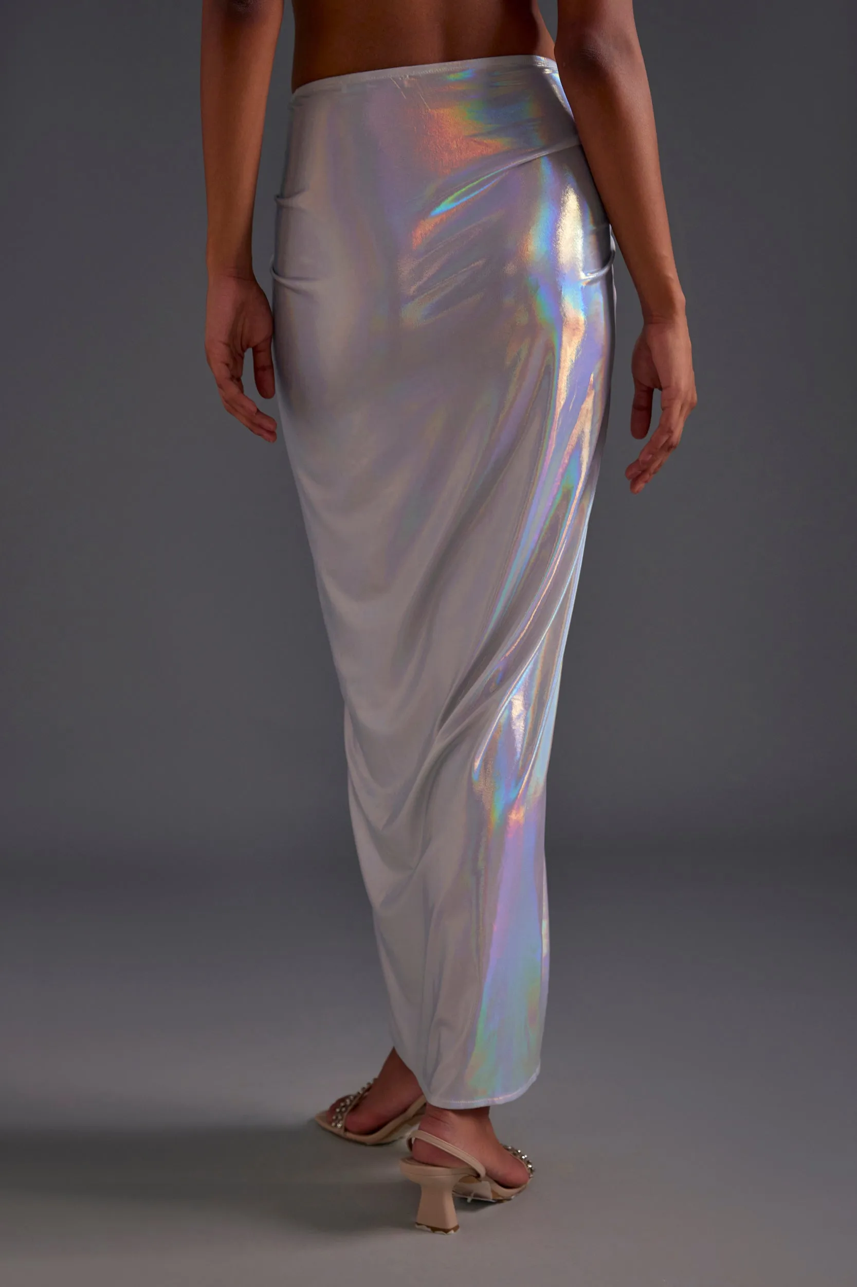 Light Silver Front Knotted Slit Skirt