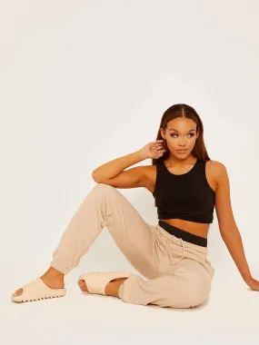 Martina Joggers With High Waist Elastic Band In Stone