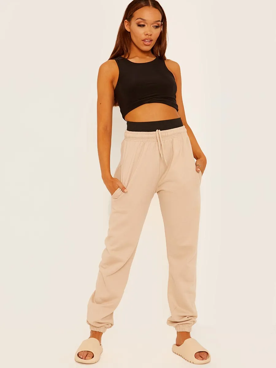 Martina Joggers With High Waist Elastic Band In Stone