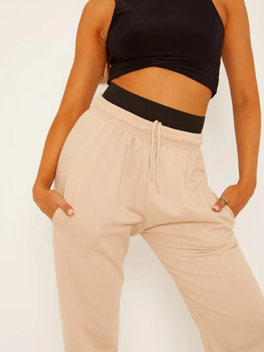 Martina Joggers With High Waist Elastic Band In Stone