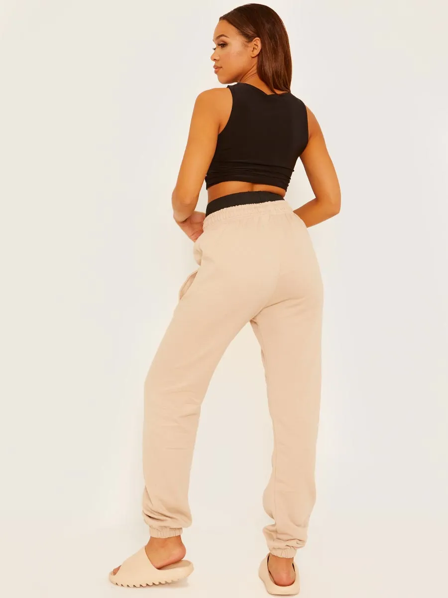 Martina Joggers With High Waist Elastic Band In Stone