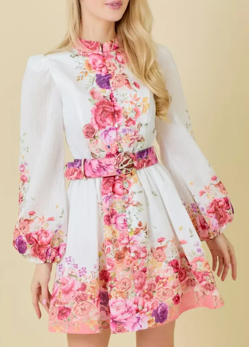 Mock Neck Mini Dress With Front Button Down Detail