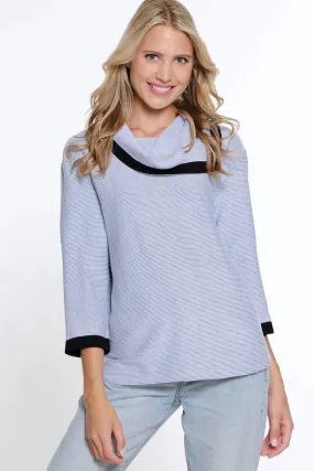 Multiples Ribbed Knit Cowl Collar Top White