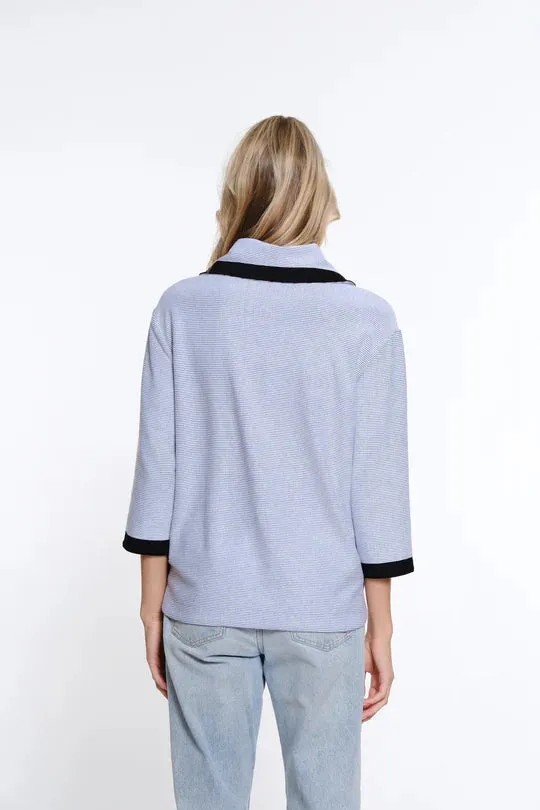 Multiples Ribbed Knit Cowl Collar Top White