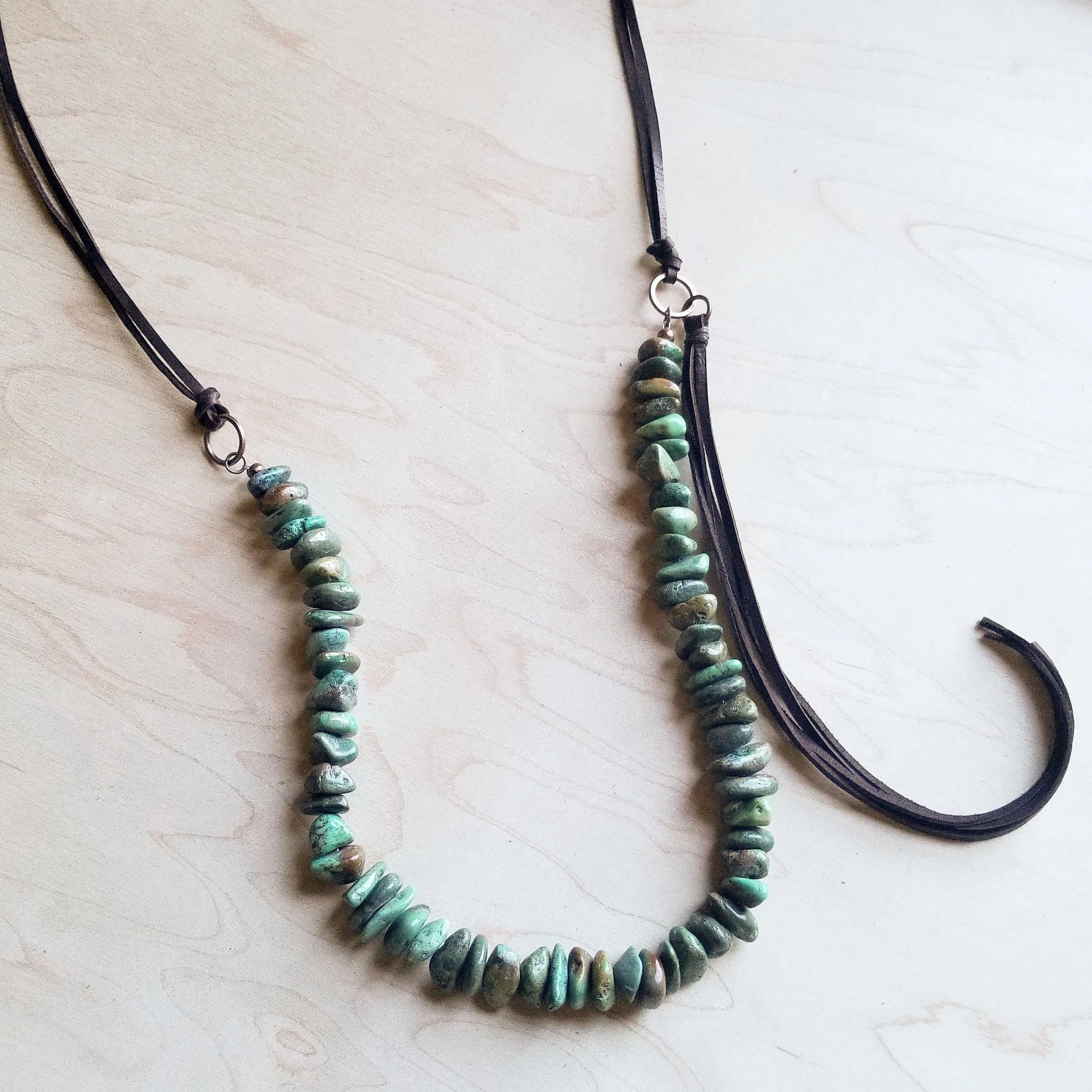 Natural Turquoise Necklace with Side-Tie Leather Tassel 245c