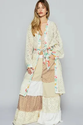 ONLINE EXCLUSIVE POL Floral Trim Lace Open Front Longline Cardigan