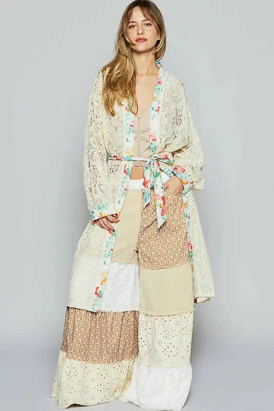 ONLINE EXCLUSIVE POL Floral Trim Lace Open Front Longline Cardigan