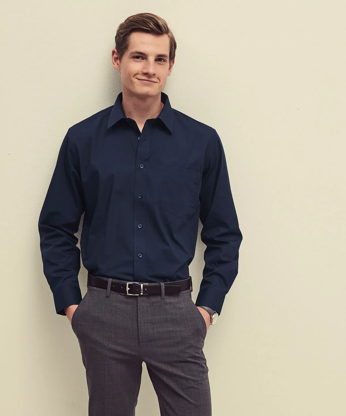 Poplin long sleeve shirt | Navy