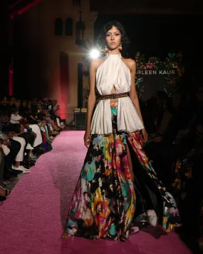 SANA Watercolor Metallic Floral Slit Lehenga Skirt