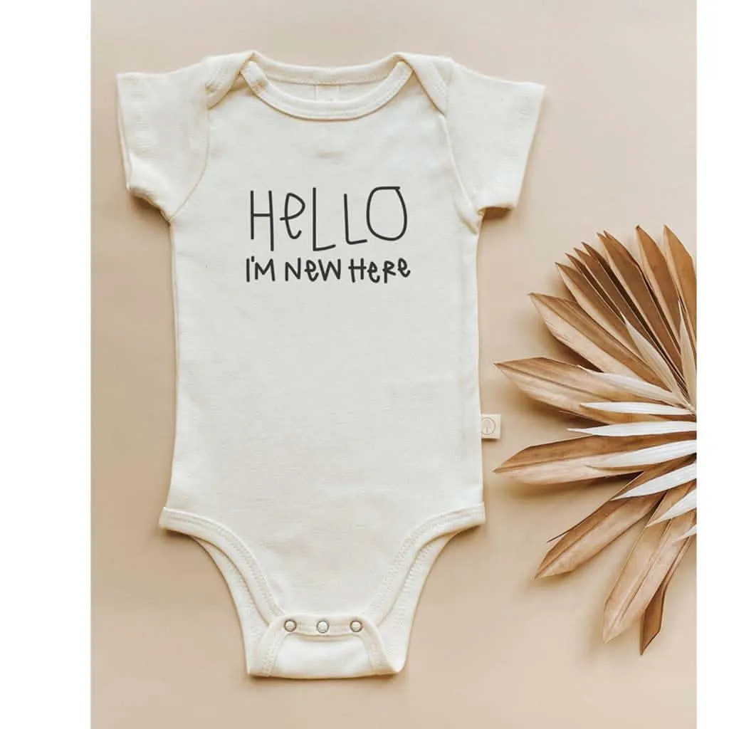 Tenth & Pine Hello I'm New Here Organic Cotton Onesie