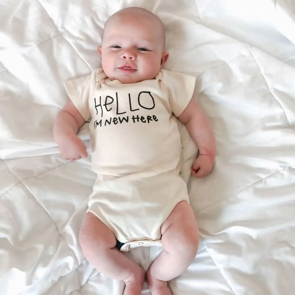 Tenth & Pine Hello I'm New Here Organic Cotton Onesie
