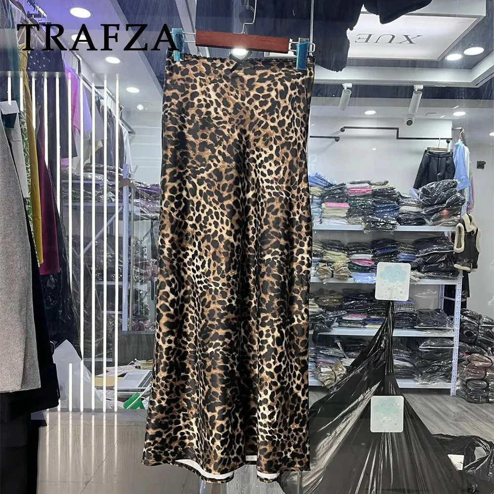 thanksgiving outfit Joskaa 2024 Autumn Winter Women Vintage Satin Leopard Skirts Fashion Casual Elegant Chic Skirts Straight Midi Skirts