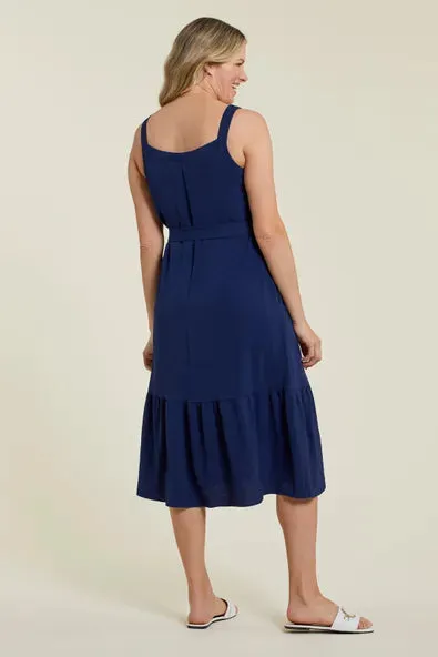 TR7705o Lined Dress W/Sash And Pockets