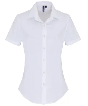 Womens stretch fit cotton poplin short sleeve blouse | White