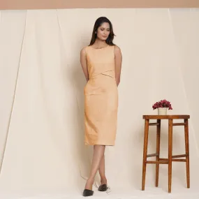 Yellow Yarn Dyed Cotton Knee Length Sheath Dress